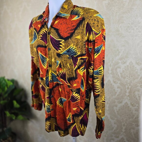 Bossman Size Medium Colorful Abstract Pattern Button Down Shirt Chest Pocket VTG - Picture 5 of 13